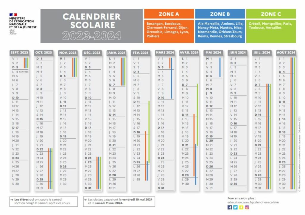 calendrier scolaire 2023 2024