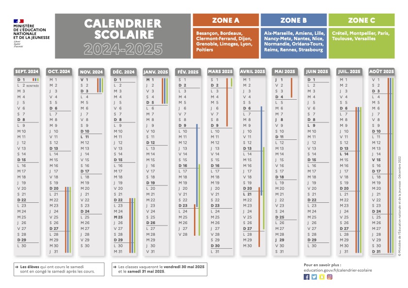 calendrier scolaire 2024 2025 119767